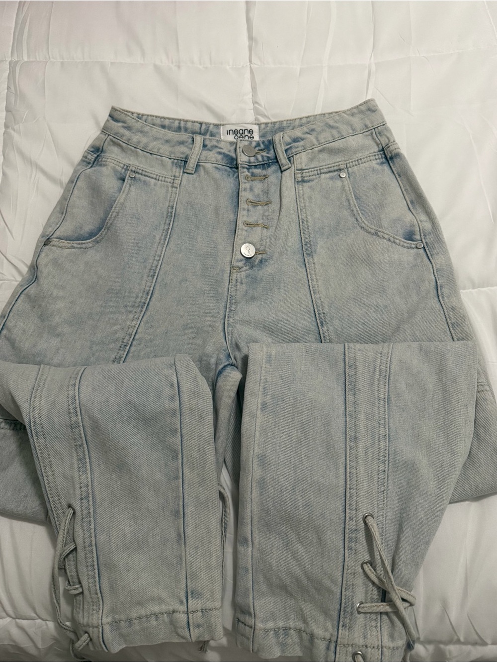 Insane Gene Light Wash High Rise Lace-Up Hem Jeans
